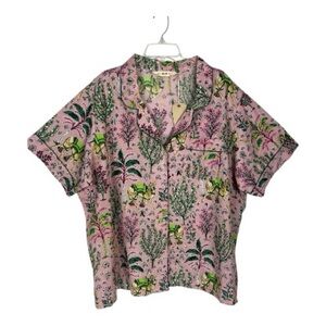 Printfresh Sz 5X Pajama Top Camel's Courtyard Pink & Green Organic Cotton NWT